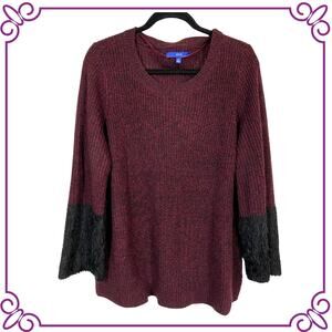 APT 9 Maroon Pullover Long Sleeve Black Fuzzy Cuffs Tunic Sweater Size XL